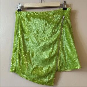 Revolve Nbd Green Sequin Embellished Mini Skirt XS Festival Asymmetrical Fairy